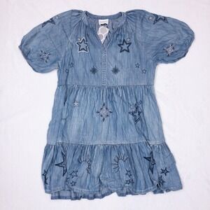 Bohera Prairie Hymn Embroidered Dress Womens Large Blue Star Celestial Tiered
